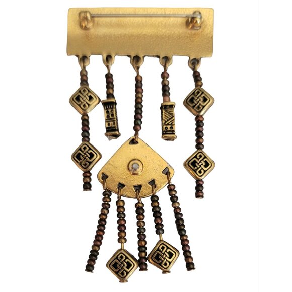 Gold Tone Long Dangle Charm Tribal Bar Brooch Pin, M551 - Picture 3 of 6